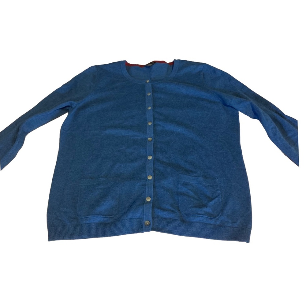 TALBOTS TEAL BLUE PIMA COTTOB BUTTON FRONT CARDIGAN SWEATER (L) - Picture 7 of 11